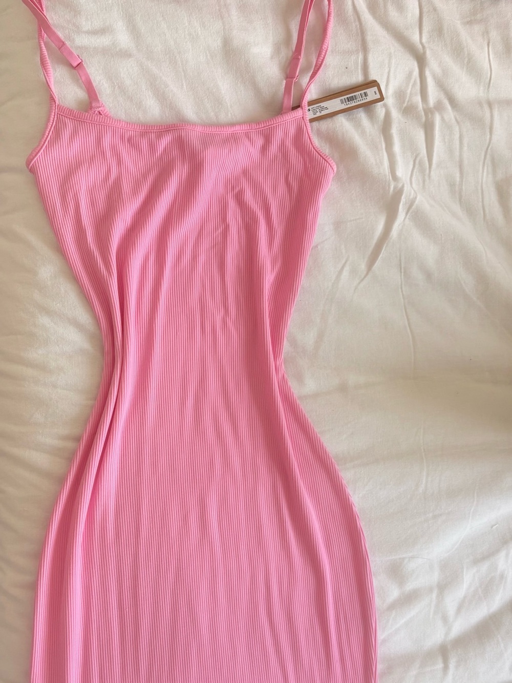 SKIMS Pink Ribbed Maxi Slip Dress